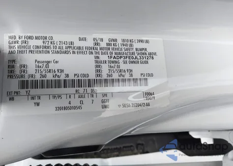 2018 Ford Focus Se from USA, damaged, VIN 1FADP3FE0JL331278